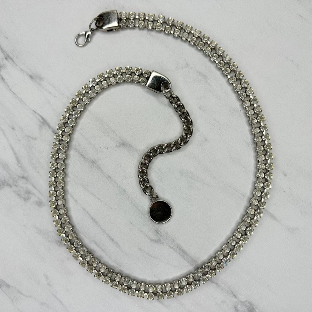 Silver Tone Double Row Rhinestone Chain Belt Lobster Clasp XS/Small (XS/S) ✨